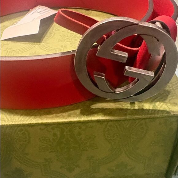 NWT Gucci Authentic Rosso Red Interlocking G GG Leather Belt/Dust Bag 95 37 main image 7